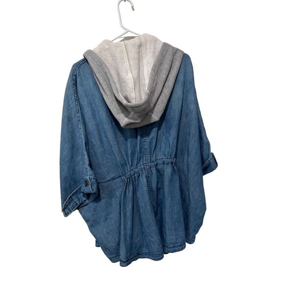 Anthropologie Pilcro Button Front Removable Hood Denim Kimono Jacket Blue Medium - Picture 6 of 12